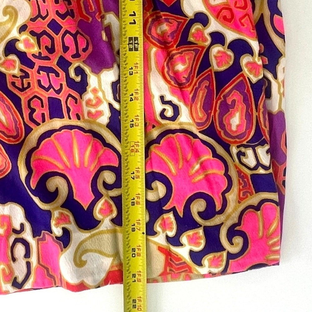 Vintage 60s mini dress Psychedelic Abstract Ruffle Neck Empire Waist Purple Pink - Picture 12 of 13